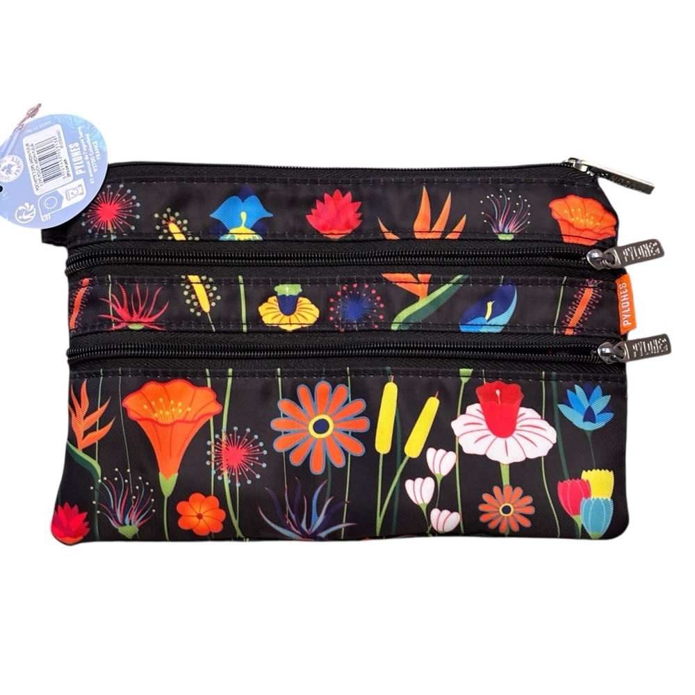 Pylones Paris Floral Jardin Fleuri 3-Zip Pouch NWT Colorful Cosmetic Travel Bag